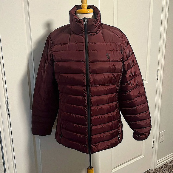 Women’s burgundy Spyder, puffer jacket. Size XL. - Picture 1 of 7